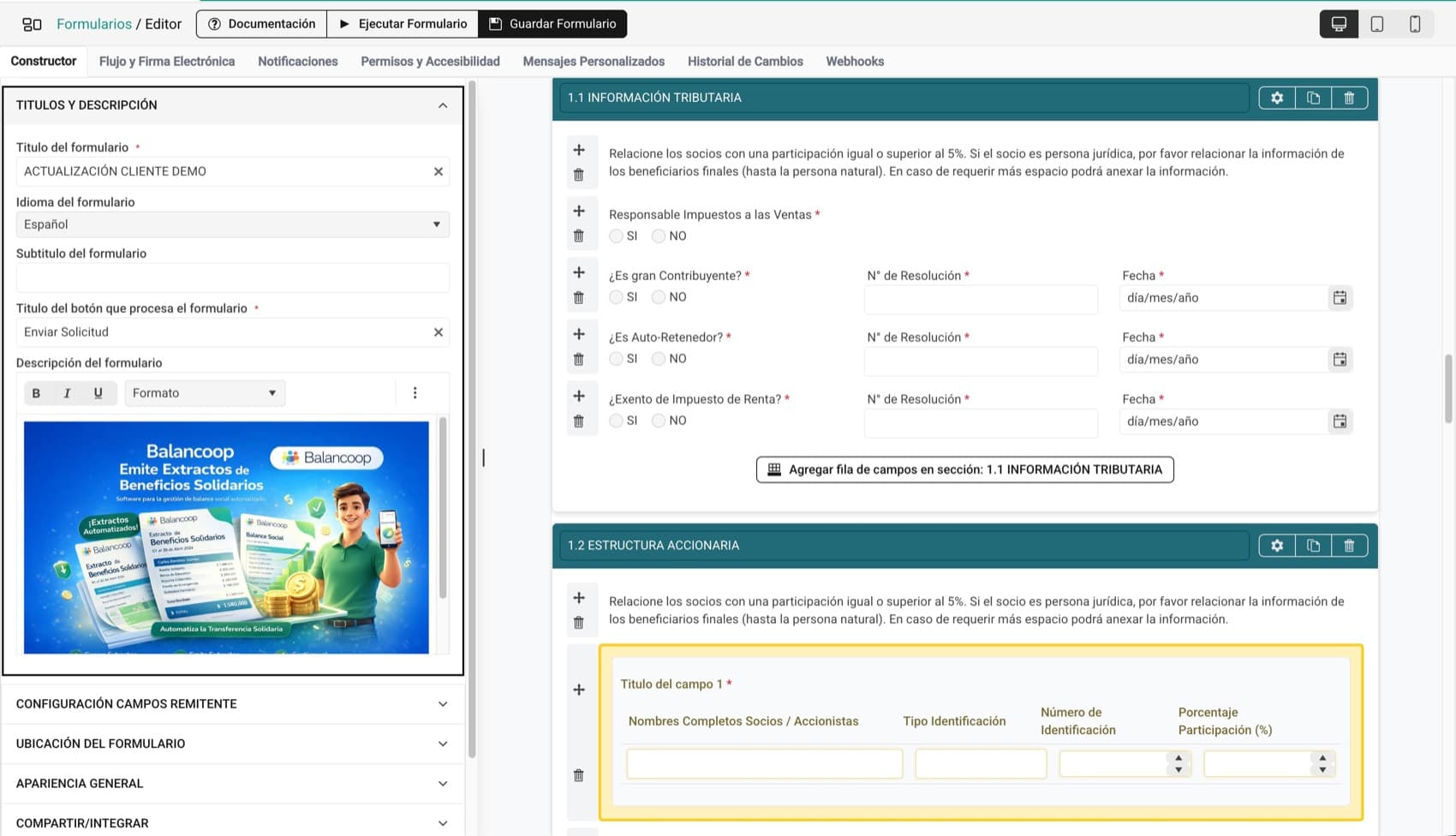 Editor de formularios dinámicos